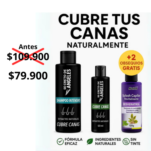 PROMO 3X1 : Shampoo Cubre Canas 🎁 Colágeno ➕ splash capilar de resveratrol 🎁 3 A PRECIO DE 1