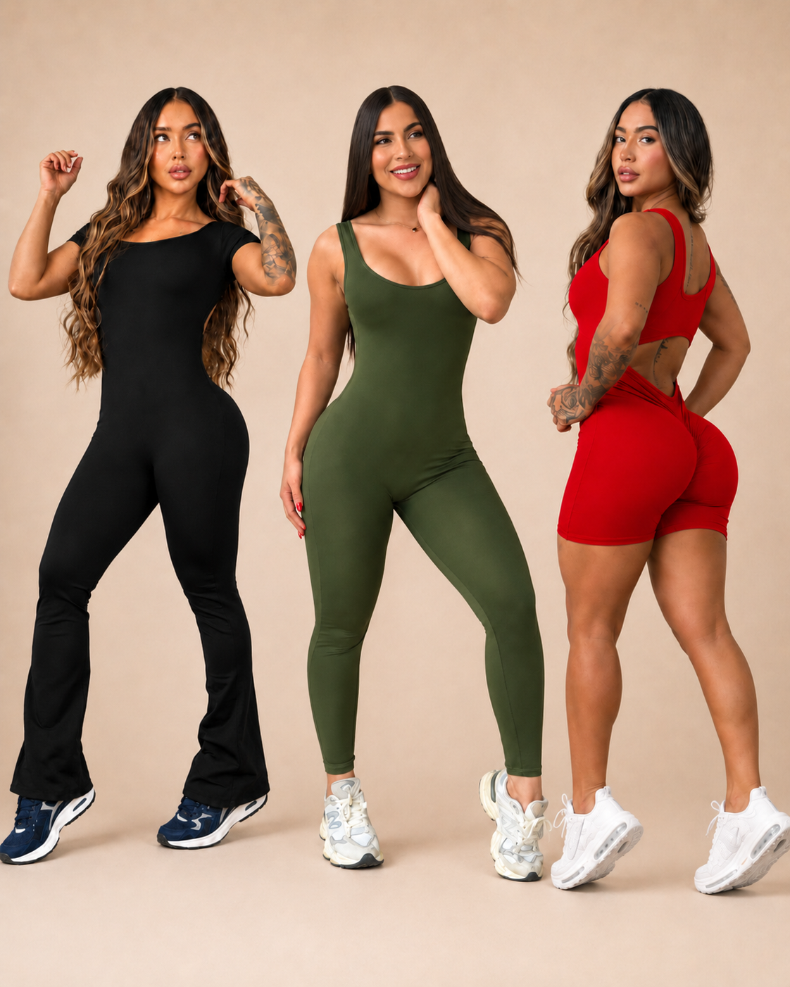 Pack 3 enterizos: bota campana, bota recta y corto